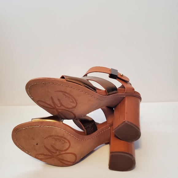Sam Edelman Yelena Cognac/Tan Metallic Bronze Block Heels Sandals- size 8 - Picture 5 of 7